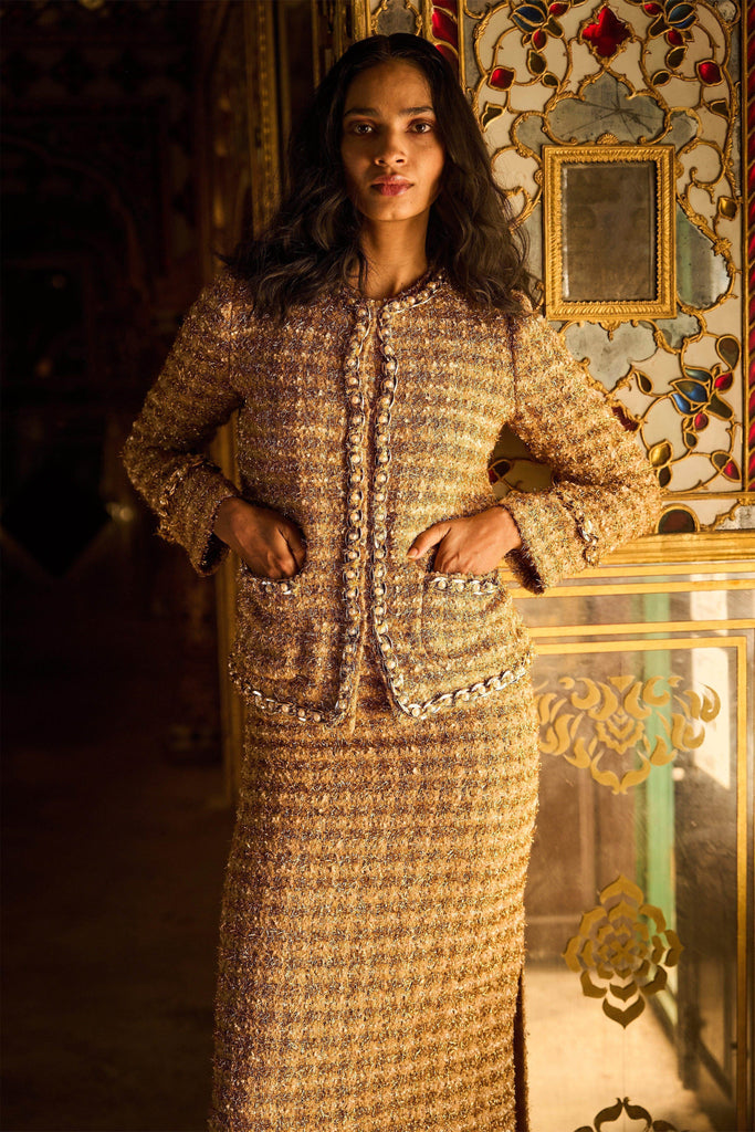 GOLD BOUCLÉ JACKET AND SKIRT - dash and dot dash and dot