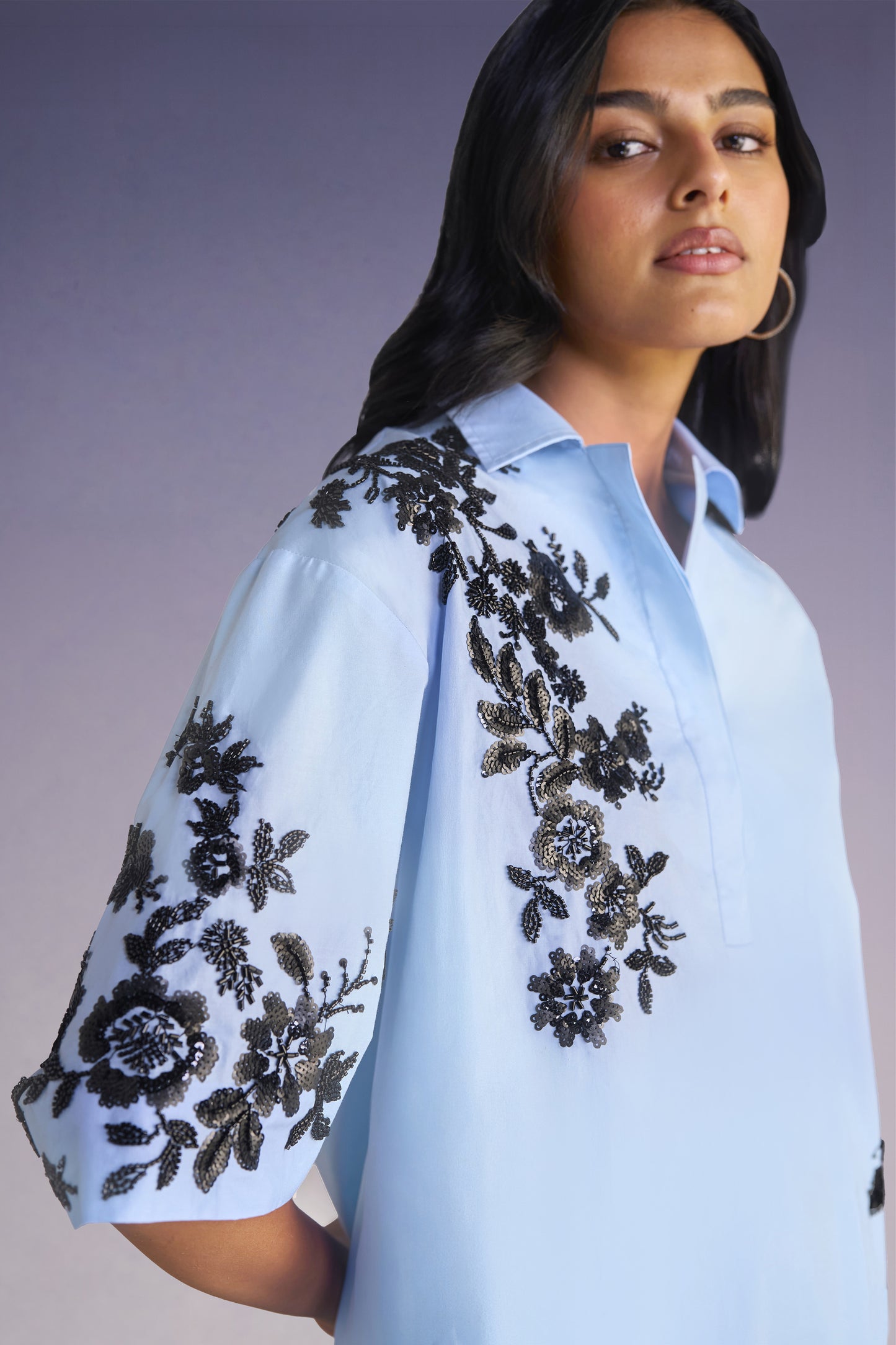 FLORAL BEAD EMBROIDERED SHIRT