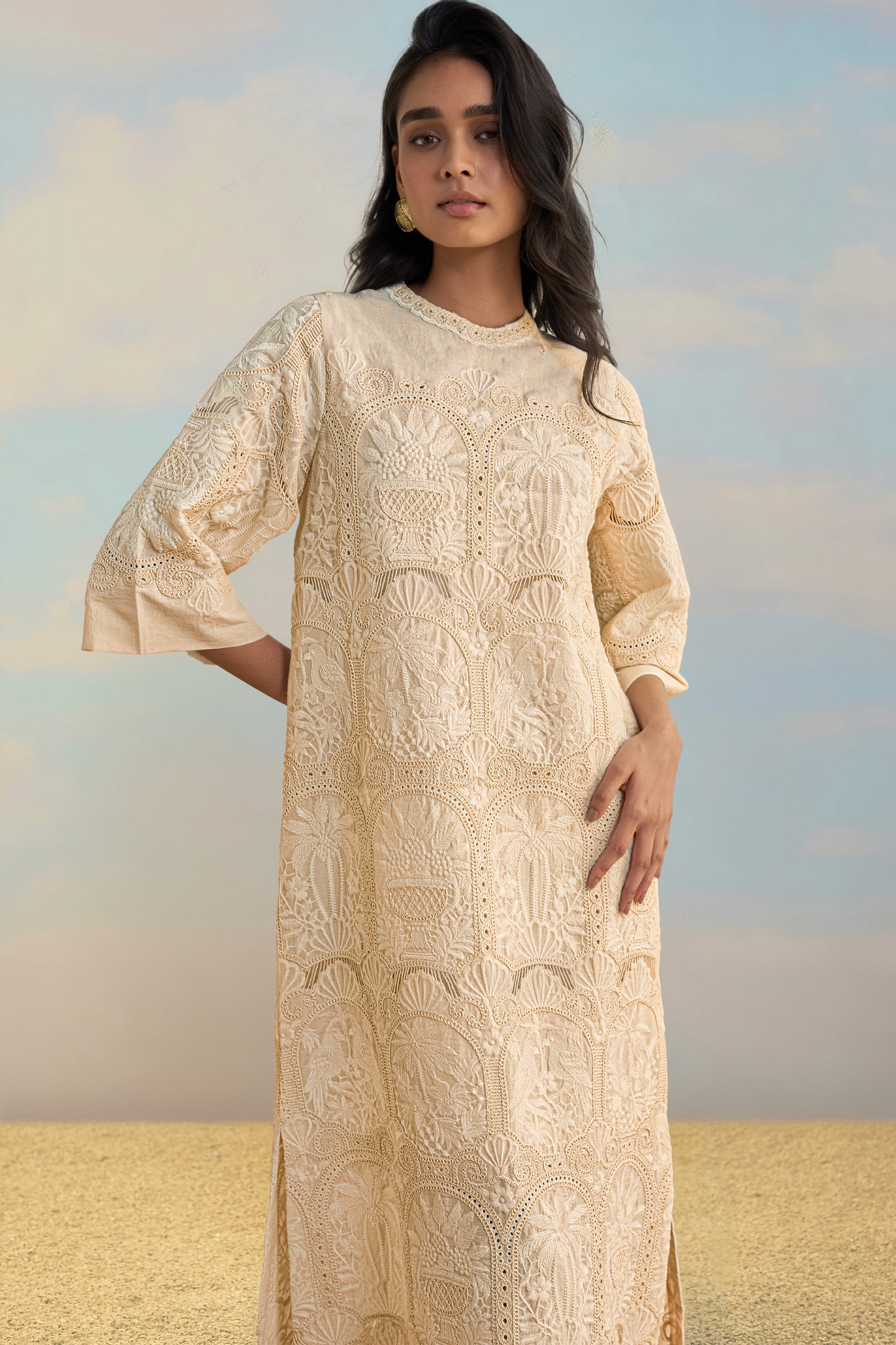 CUTWORK EMBROIDERED SCALLOPED MAXI