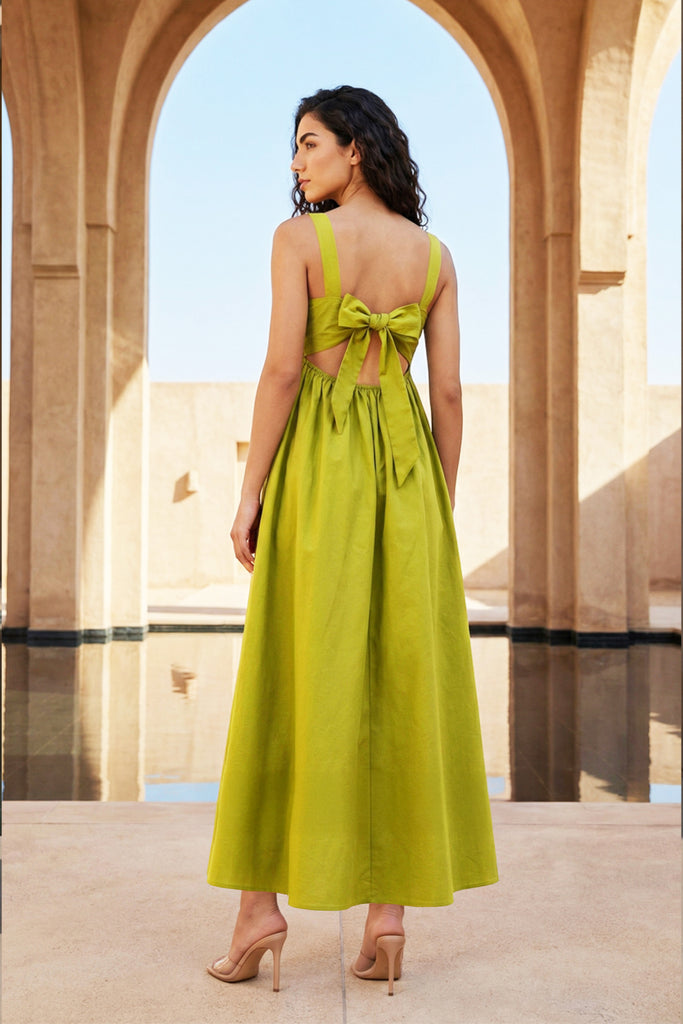 CHARTREUSE GREEN POPLIN MIDI dash and dot