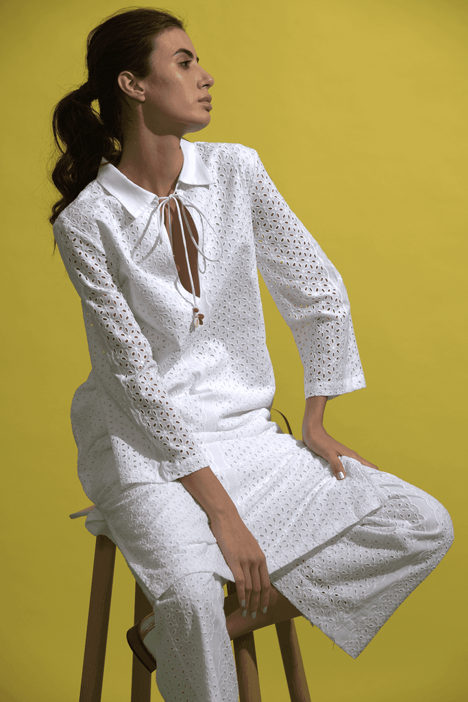 CUTWORK EMBROIDERY PANT SET - dash and dot dash and dot