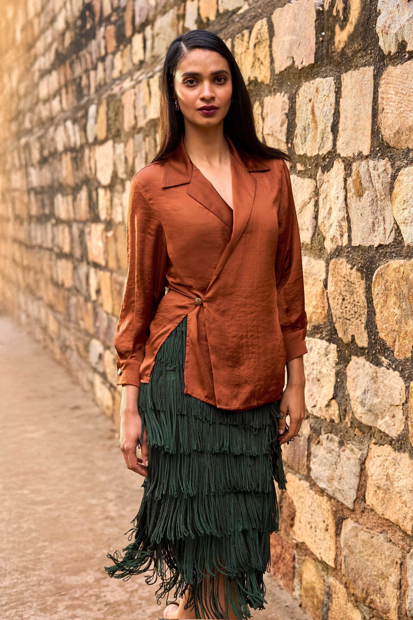 LAYERED FRINGE MIDI SKIRT - dash and dot