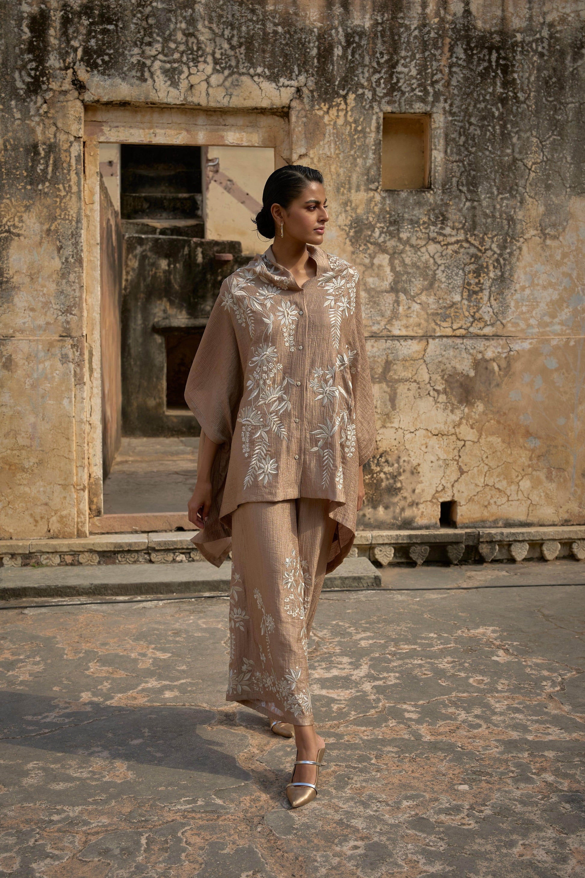 EMBROIDERED CAPE TOP & WIDE LEGGED PANT - dash and dot