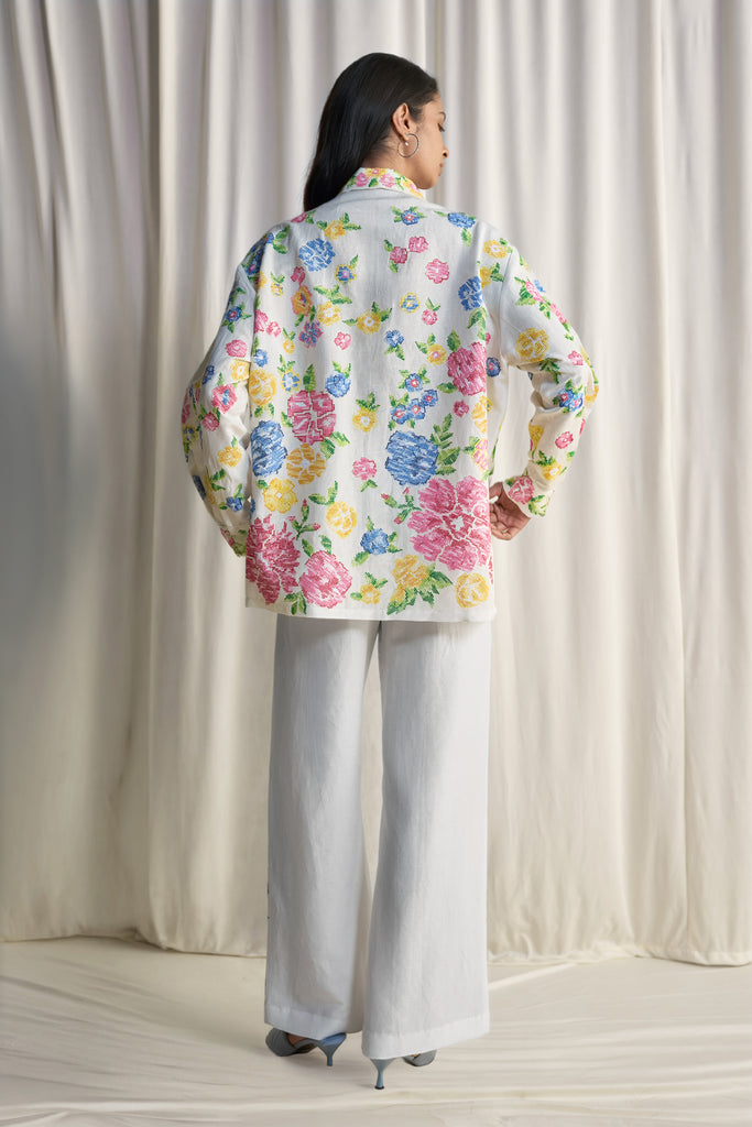 LINEN FLORAL CROSS-STITCH EMBROIDERED PANT dash and dot