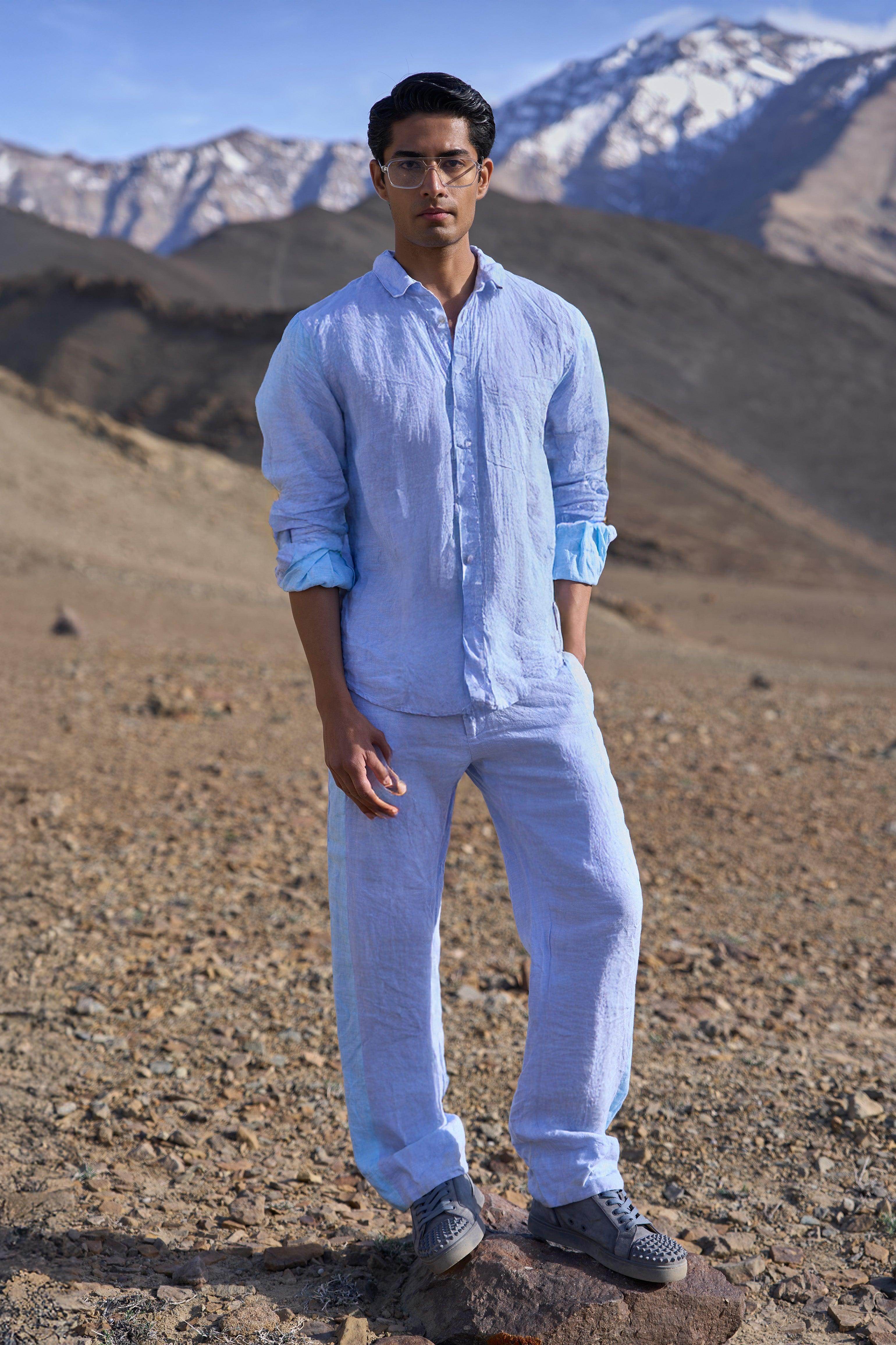 アパルトモン定番LINEN SHIRTSブルー Buy Dusty Blue 60s Lea Linen Shirt Online at Best Price | 5Feet11