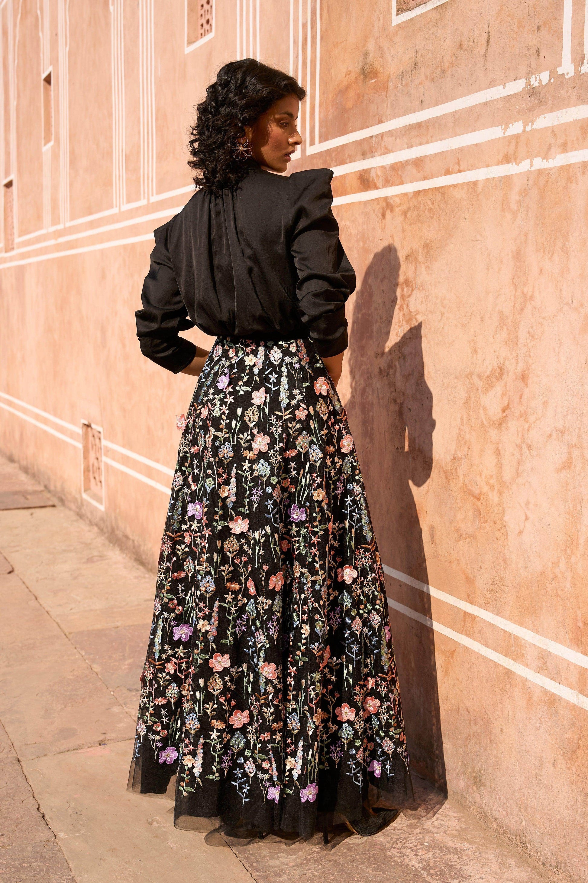 3D FLORAL MAXI SKIRT AND CHAIN NECK SHIRT - dash and dot