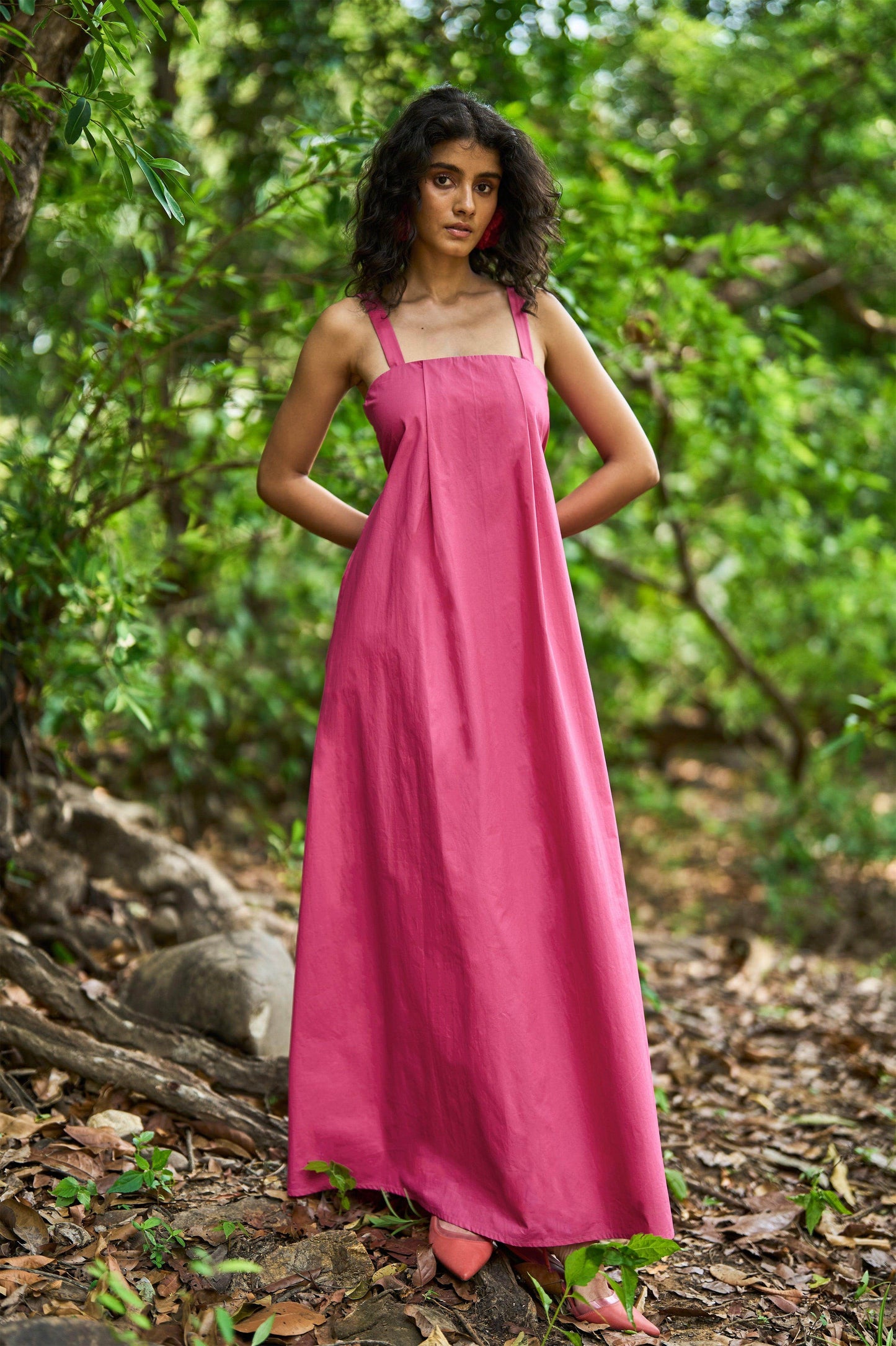 FUCHSIA POPLIN MIDI - dash and dot