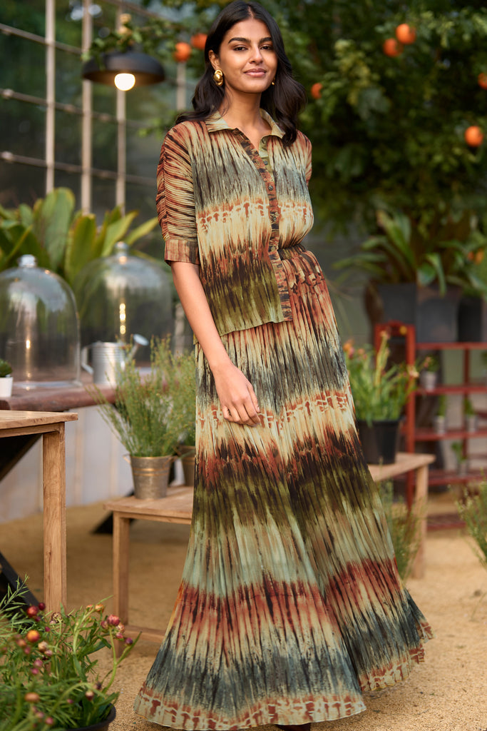 PLEATED TIE DYE SHIRT & SKIRT SET dash and dot