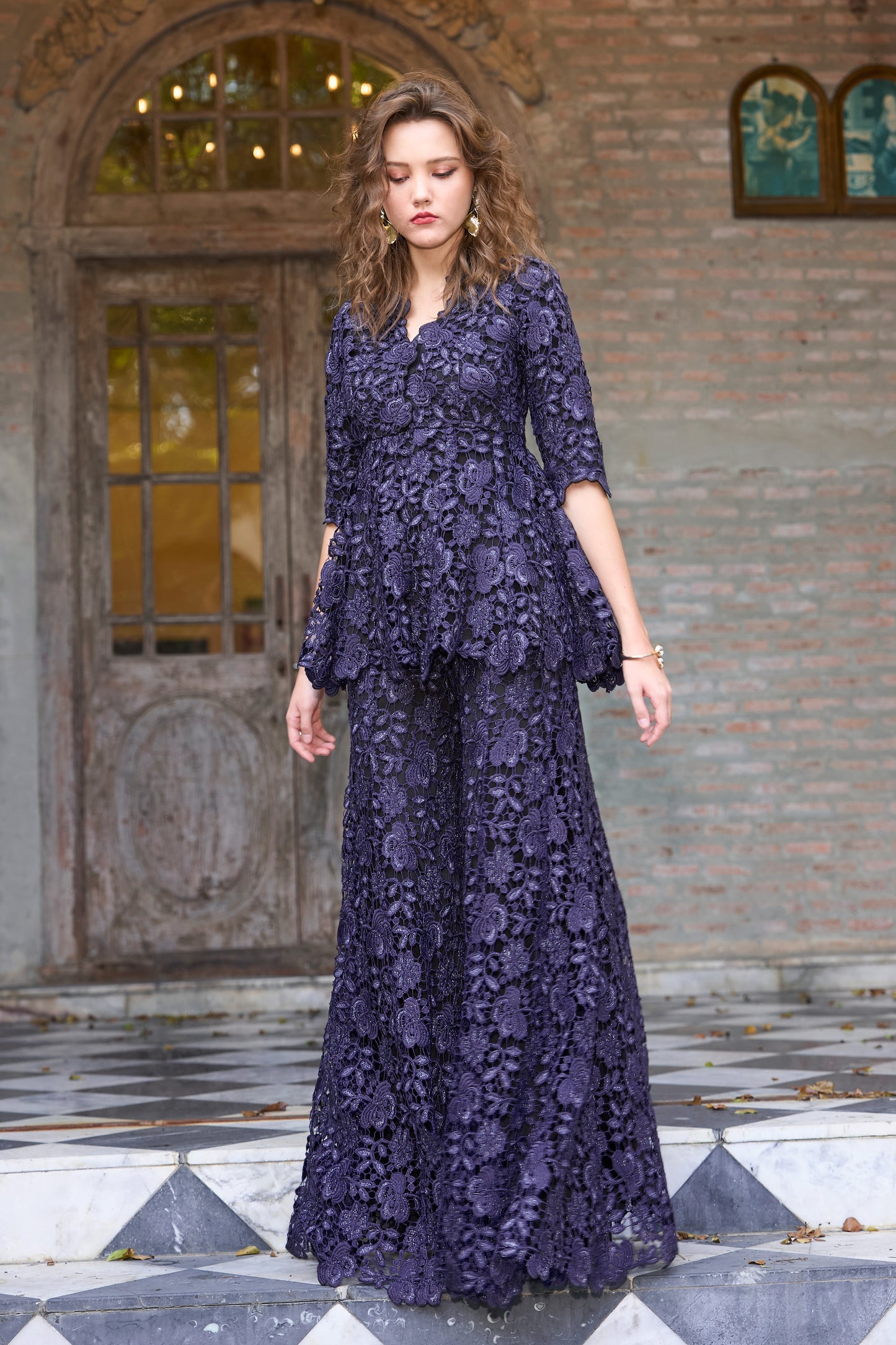 EMBROIDERED LACE FLARED PANT