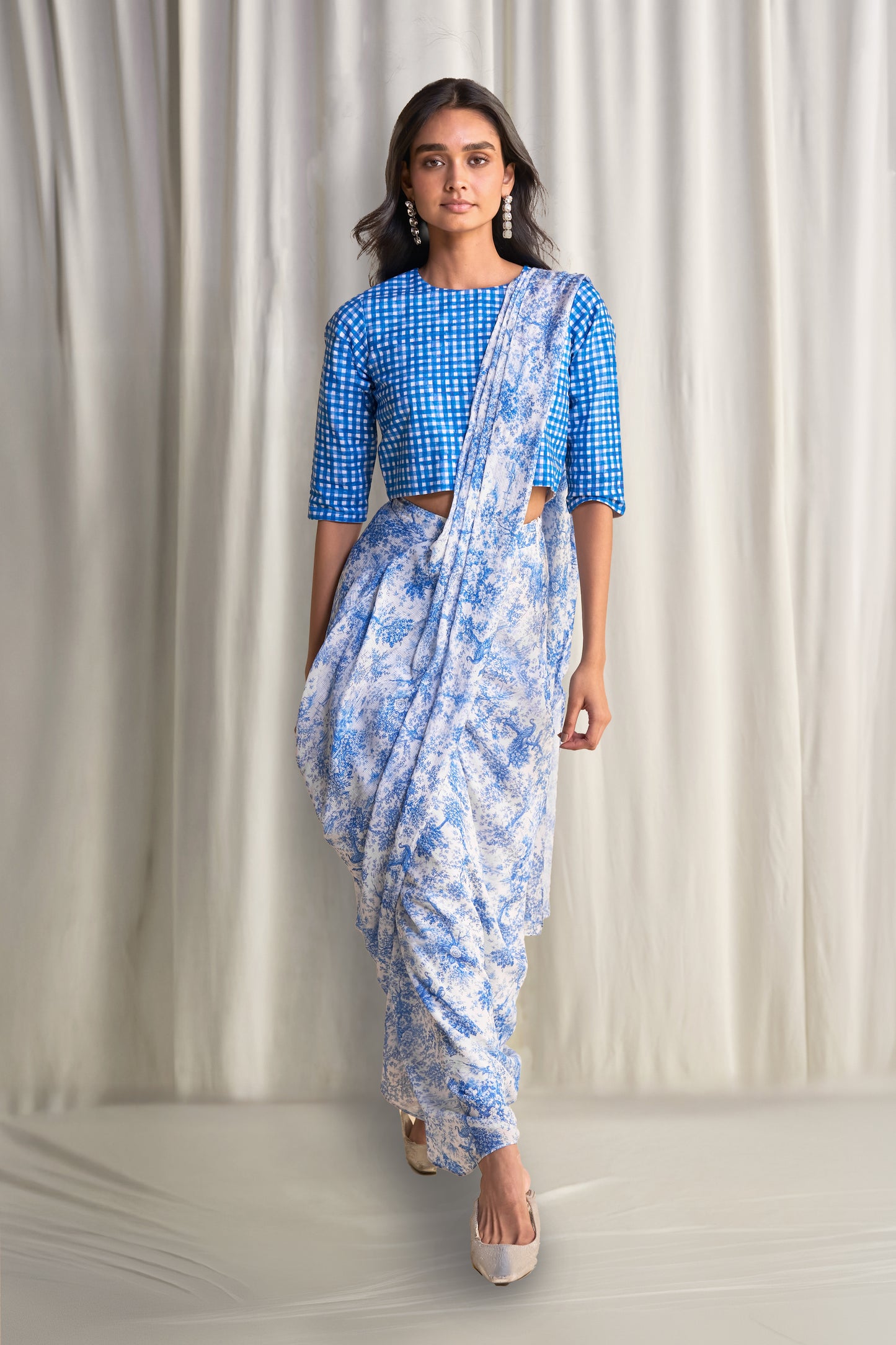 LINEN MADRAS CHECK PRINT TOP