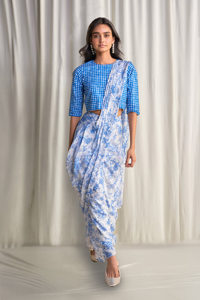 LINEN MADRAS CHECK PRINT TOP dash and dot