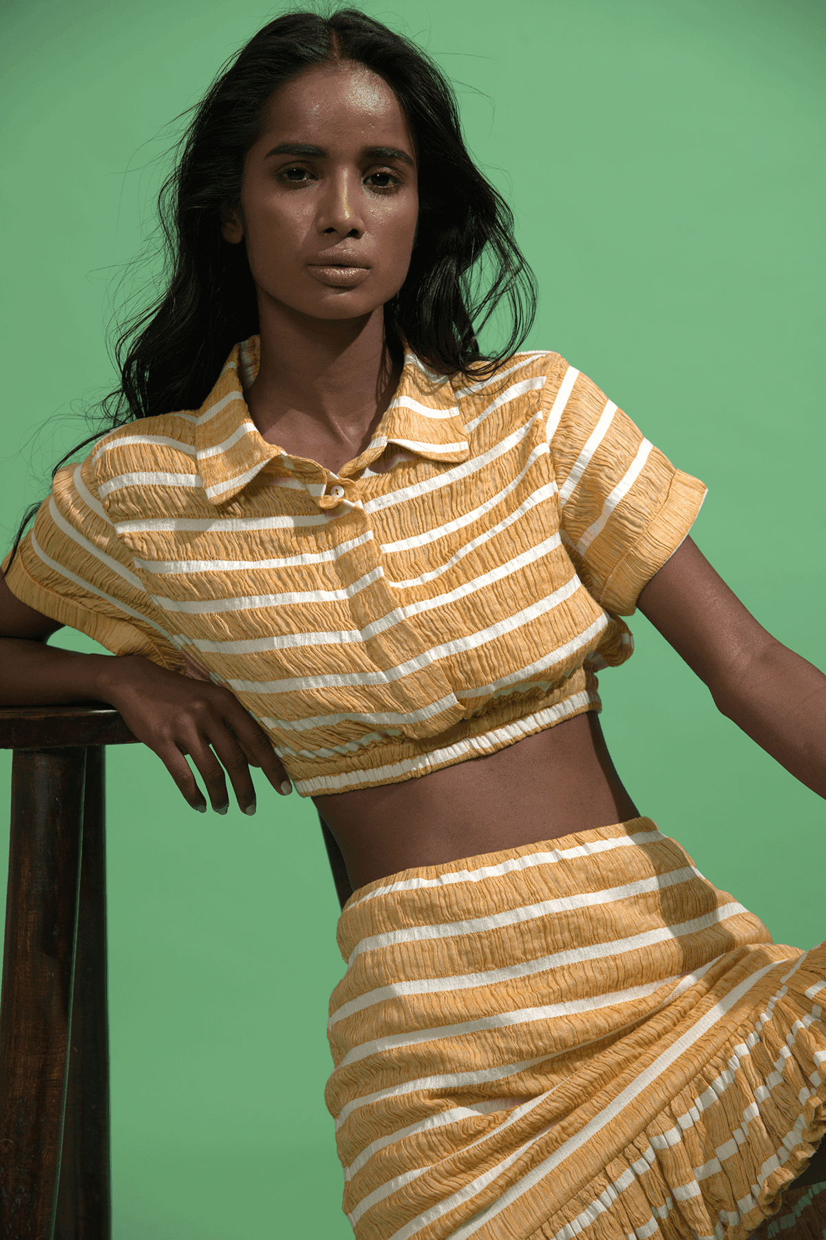MUSTARD STRIPE MINI SKIRT - dash and dot