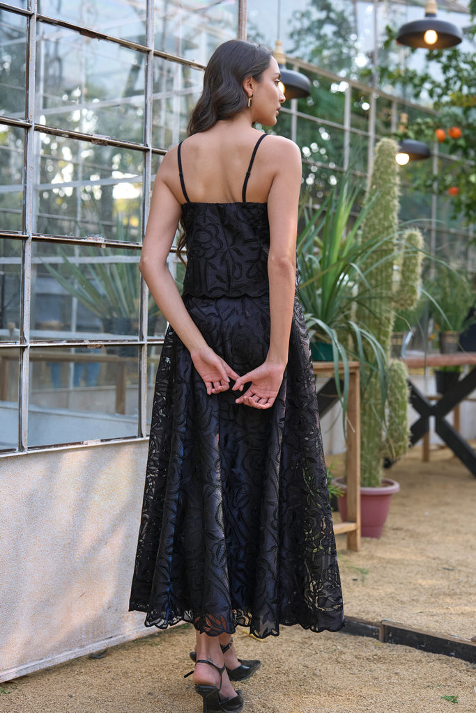 LACE CROPPED TOP & FLARED MIDI SKIRT dash and dot