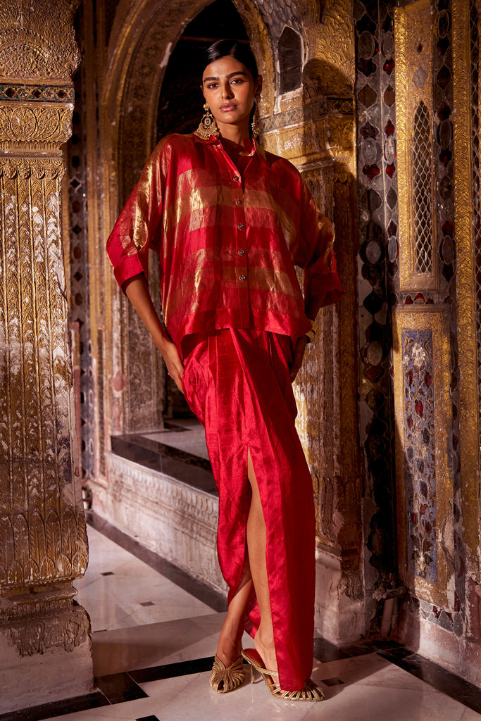 BENARES STRIPED TISSUE SHIRT & SKIRT dash and dot