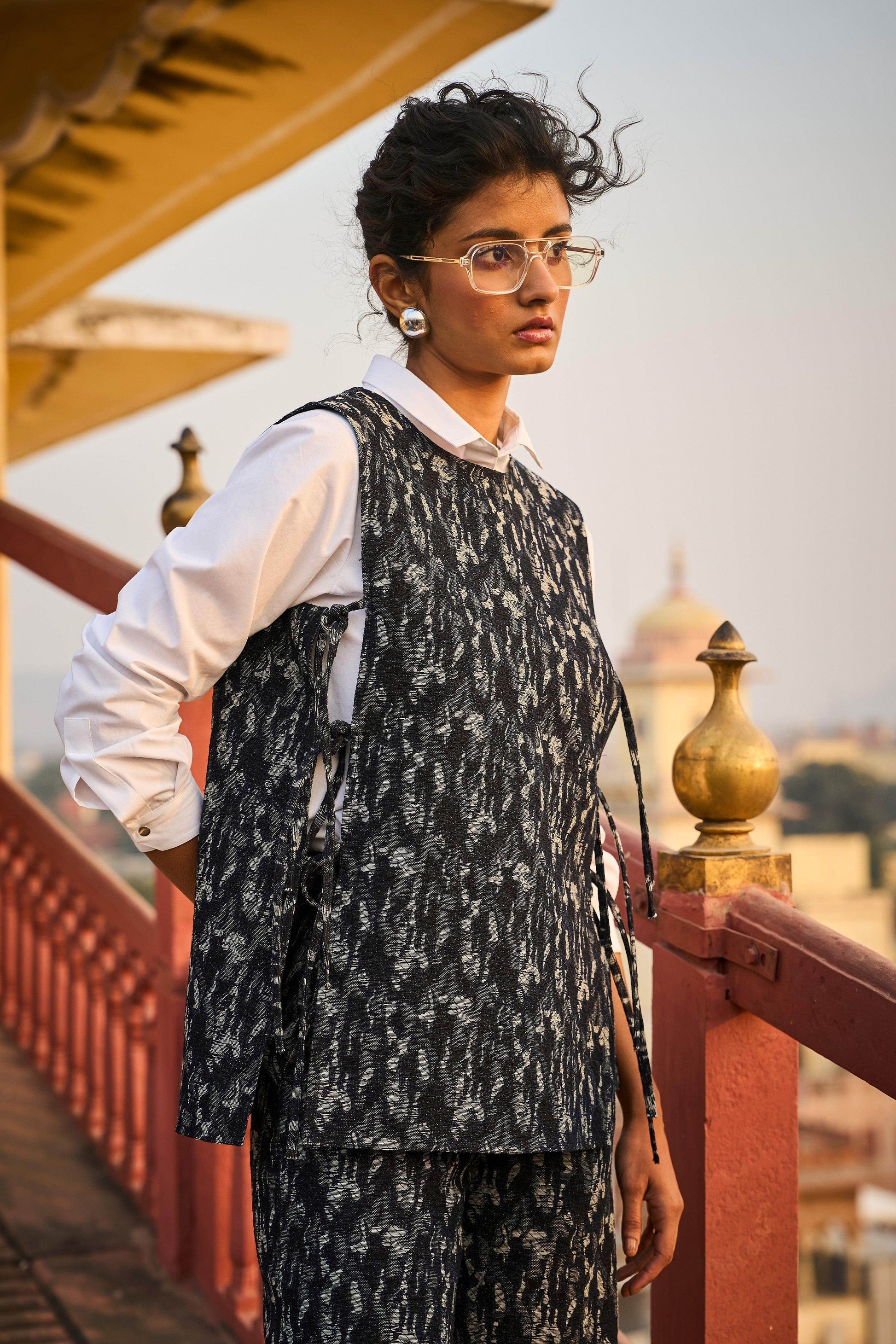 DENIM JACQUARD OVERLAY AND PANT SET - dash and dot