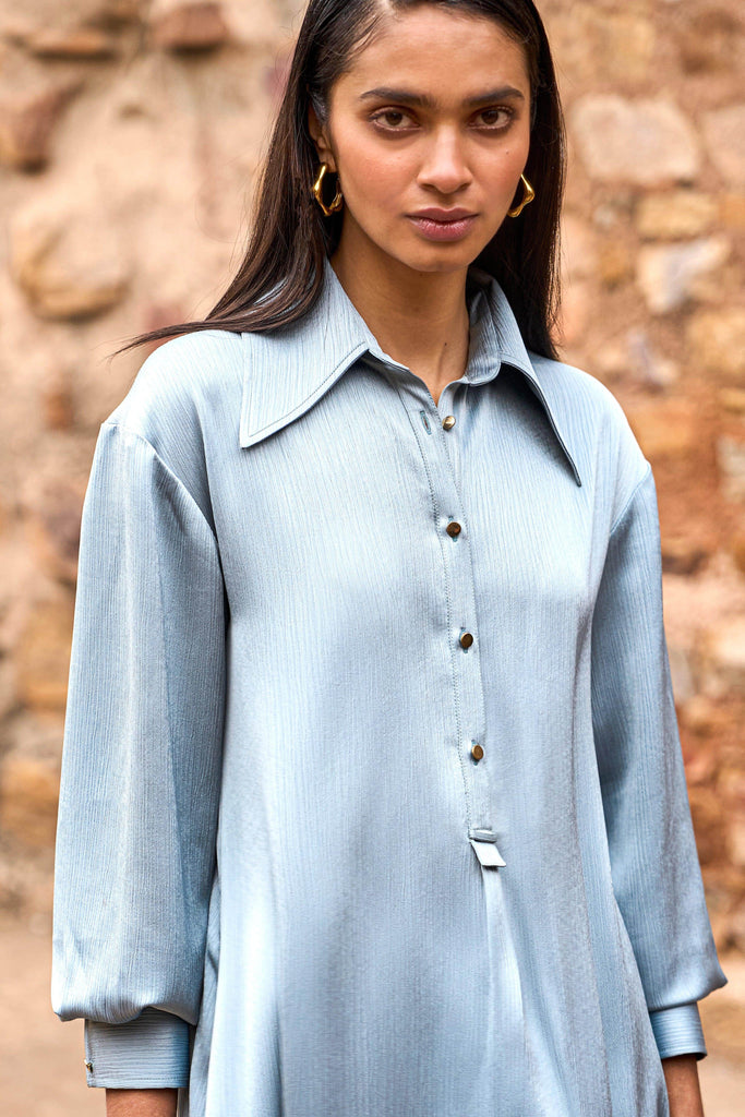 TEXTURED SATIN SHIRT DRESS - dash and dot dash and dot