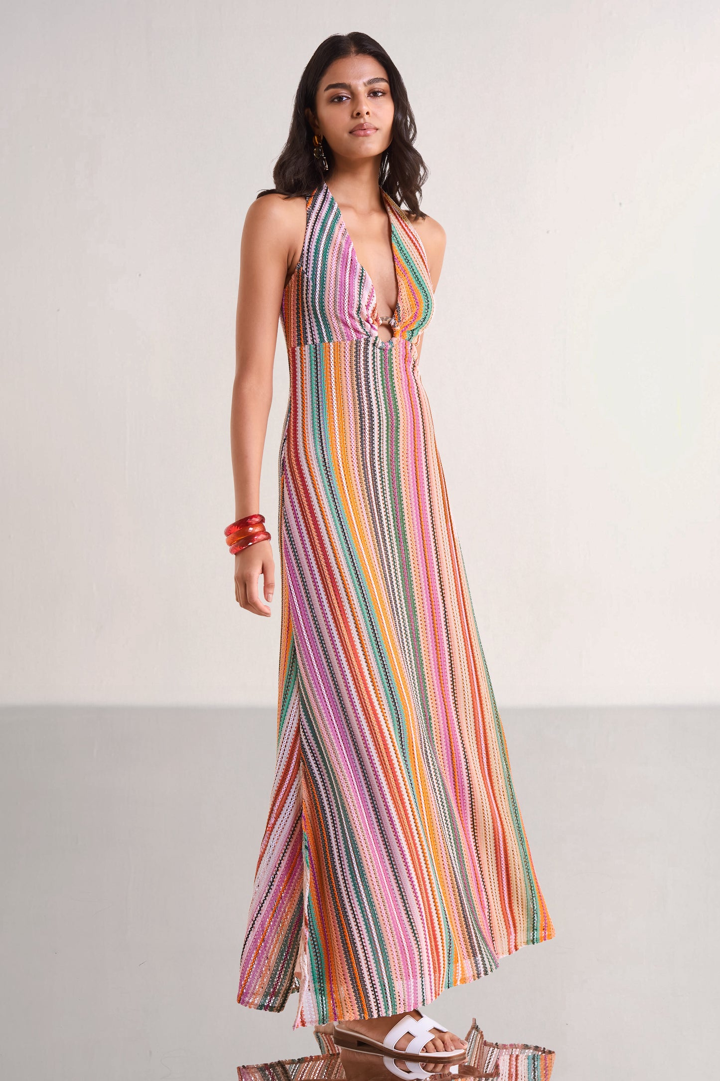 HALTER NECK CROCHET KNIT MAXI