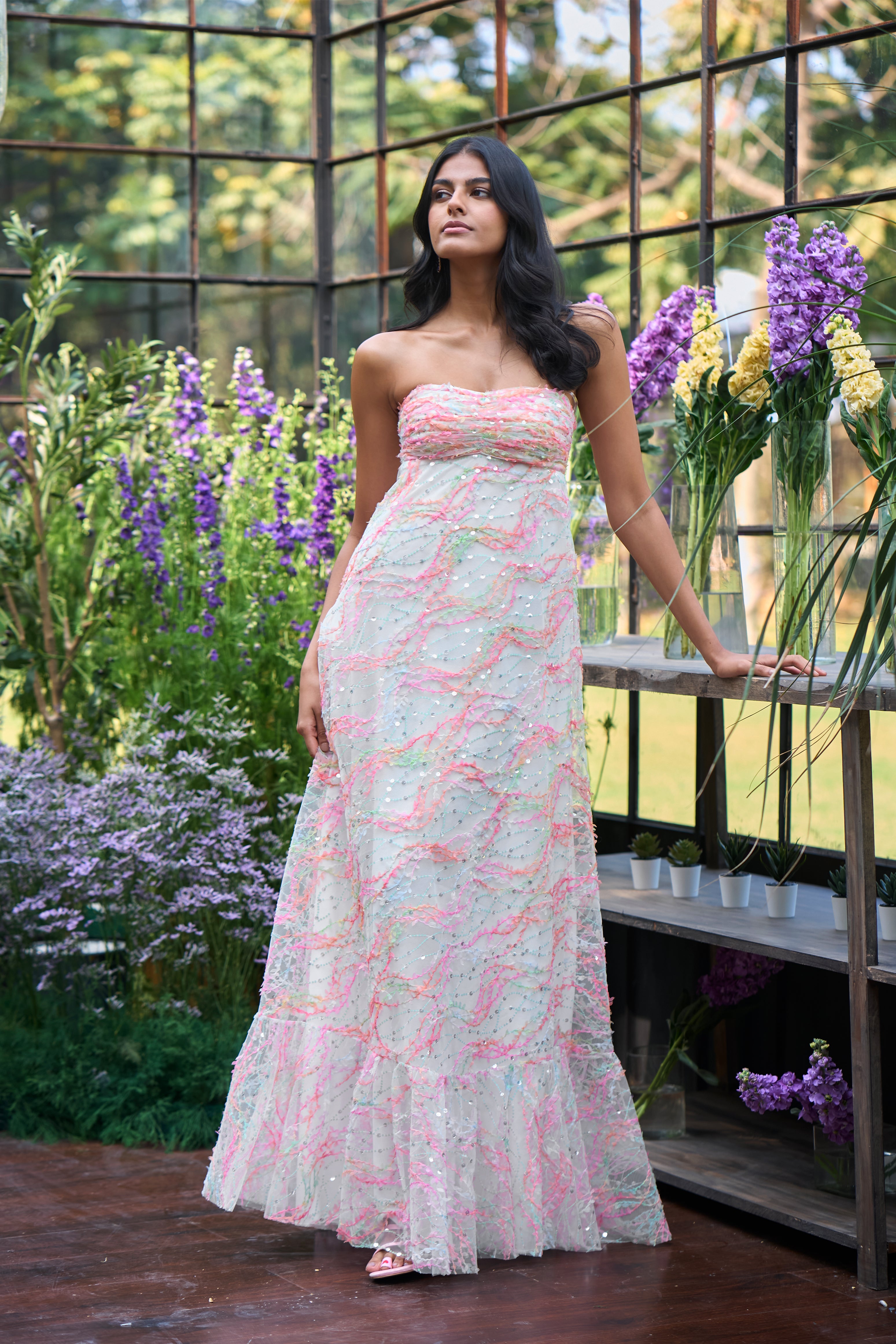 sequin embroidered maxi dress RIBBON & SEQUIN EMBROIDERED MAXI S / Multi
