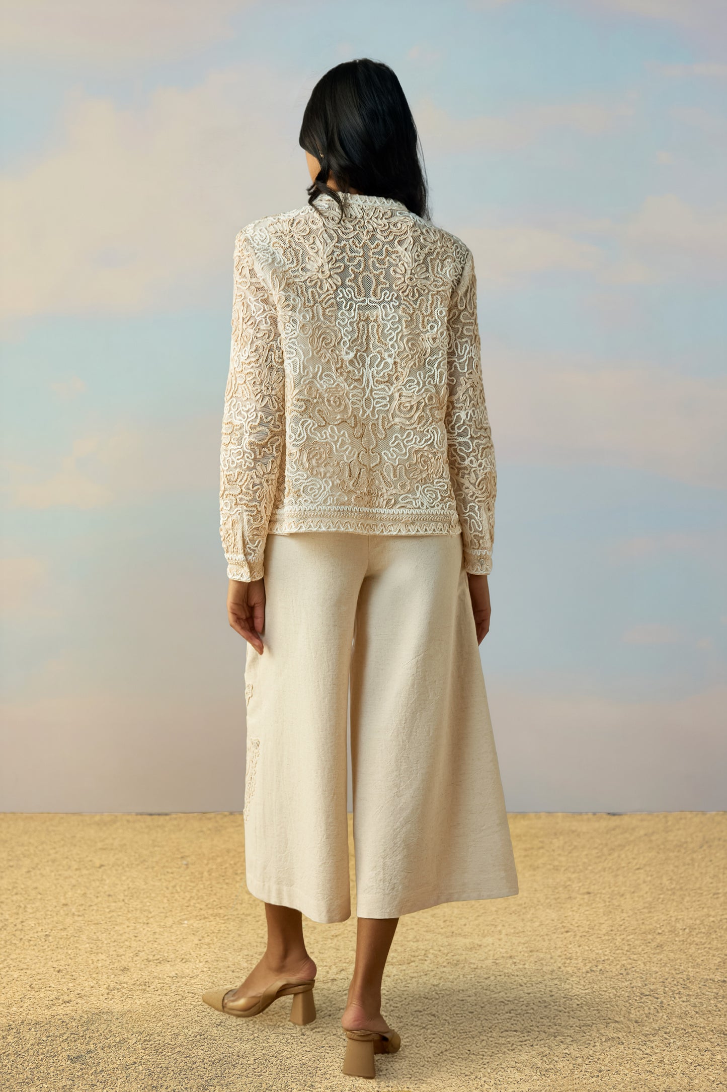 CUTWORK EMBROIDERED LINEN PANT