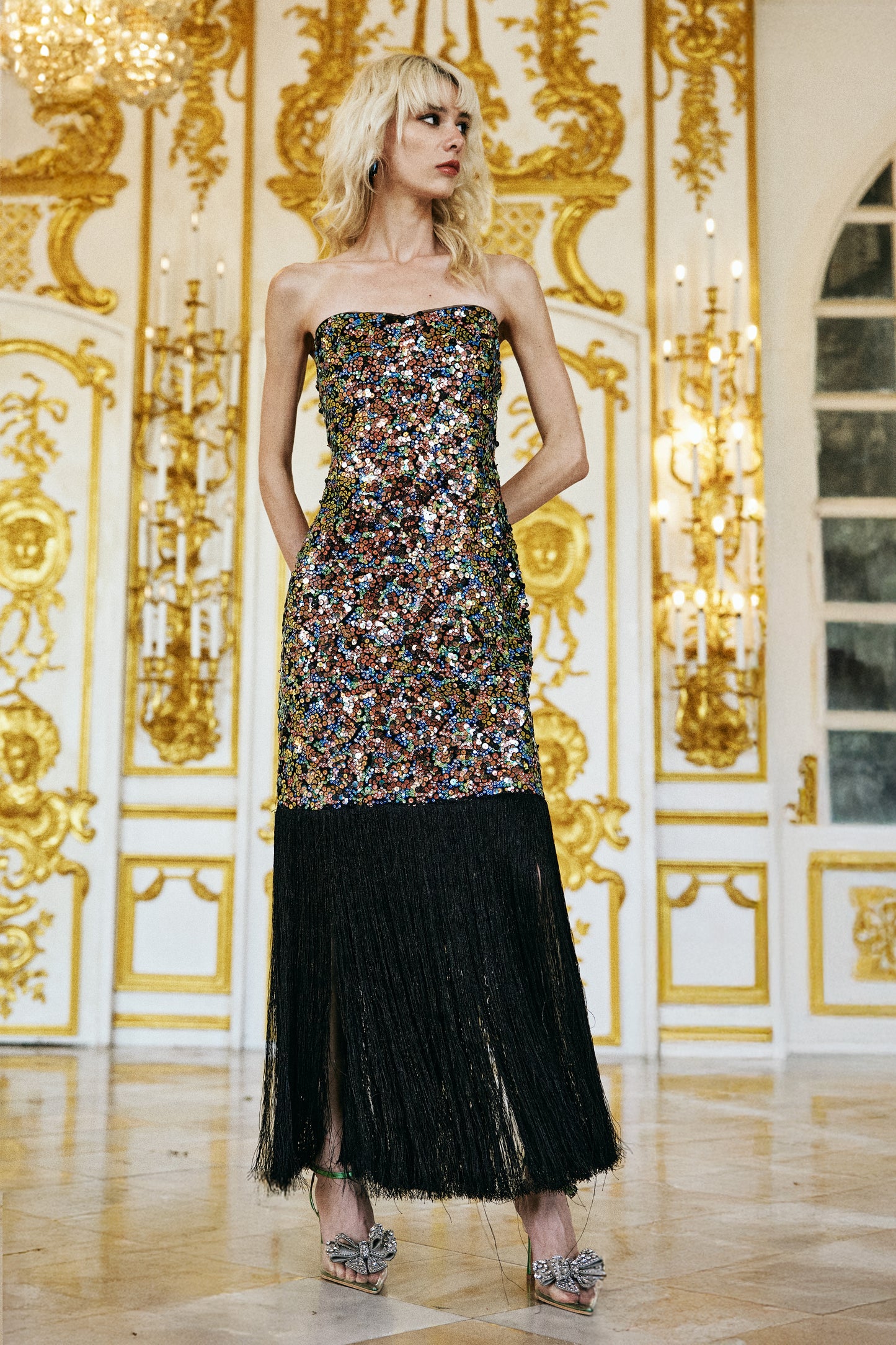 MULTICOLOUR SEQUIN FRINGE DRESS