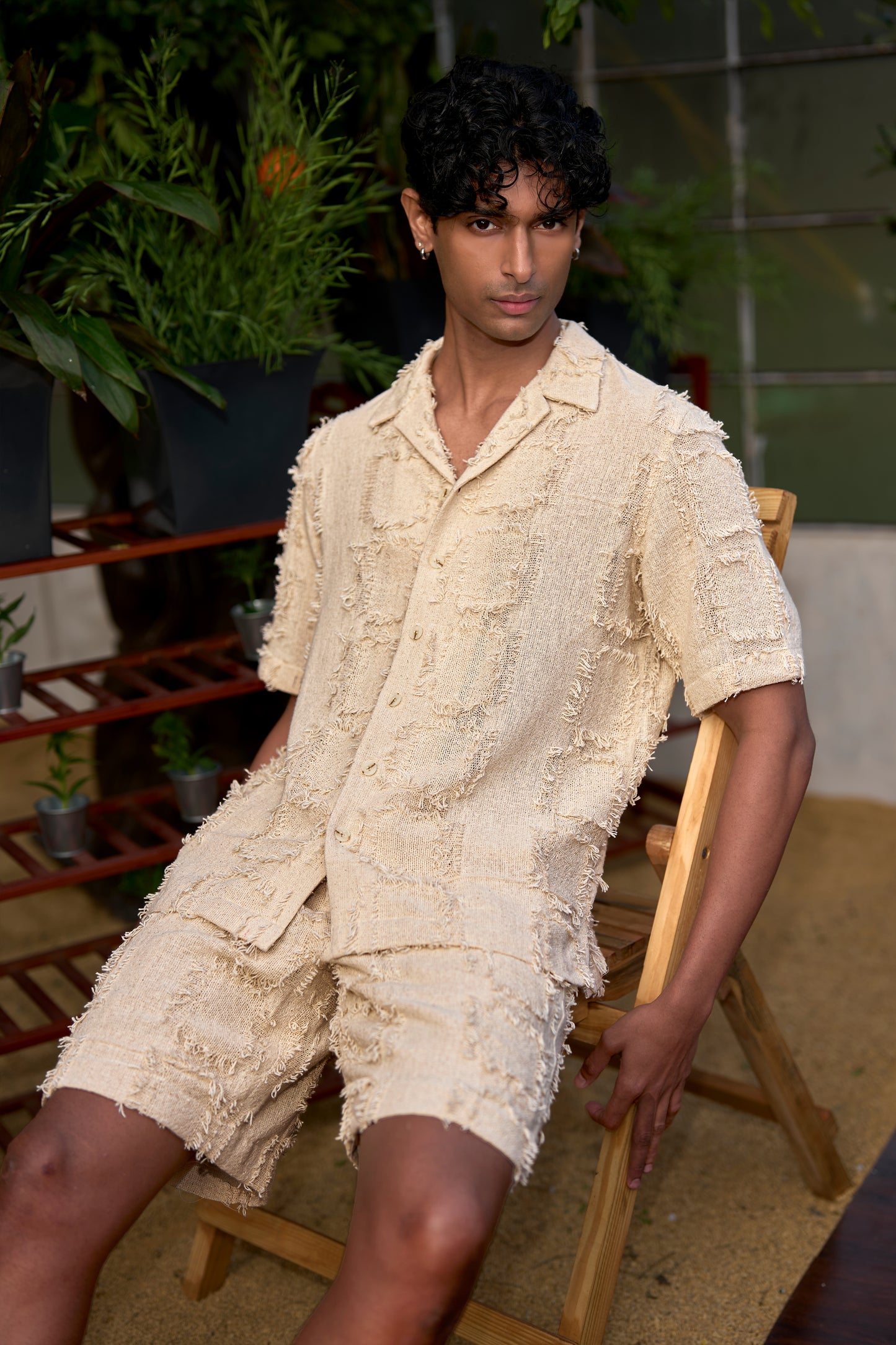 FRAYED JACQUARD SHORTS SET