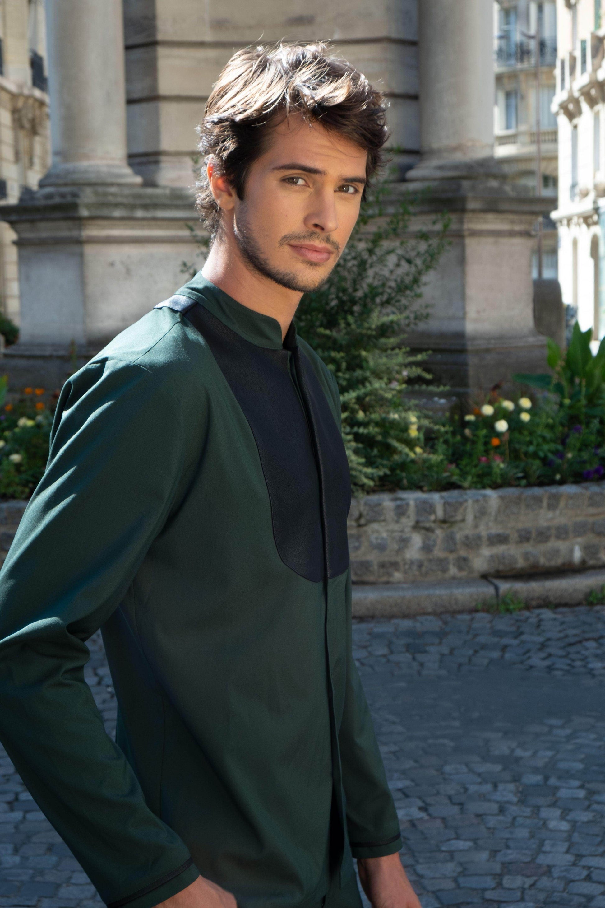 GREEN LEATHER BIB SUIT - dash and dot