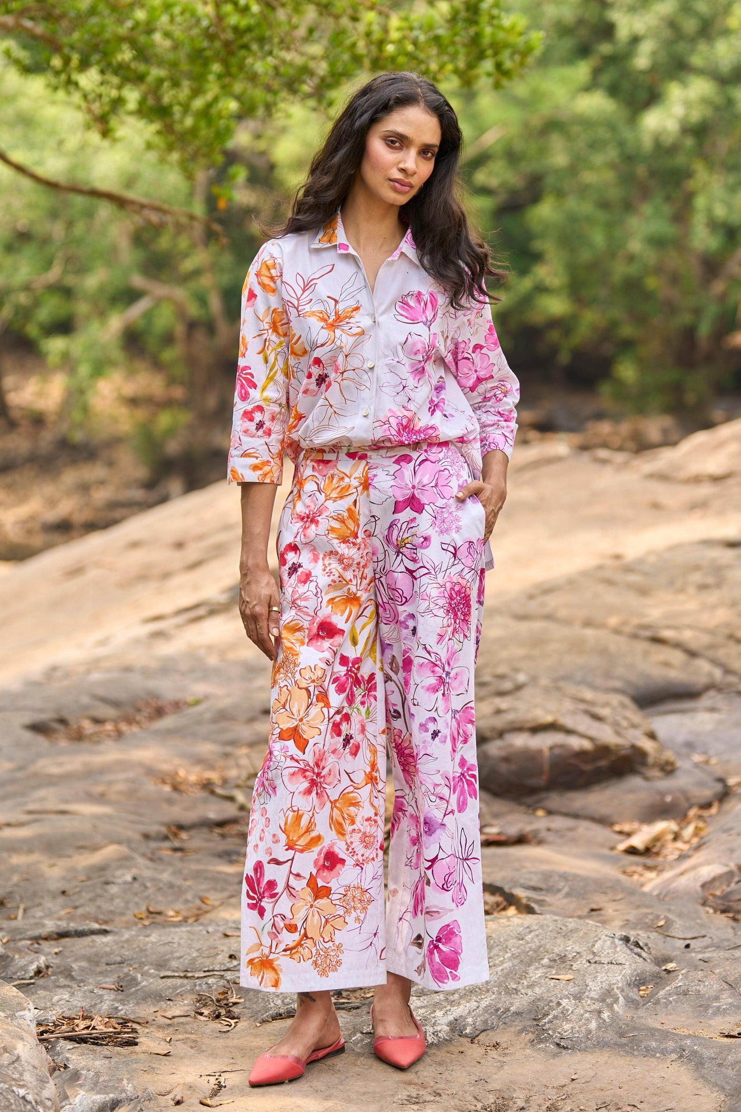 ASYMMETRIC FLORAL PRINT PANT - dash and dot