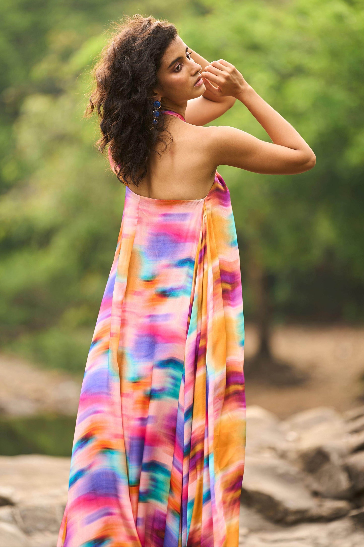 PRINTED HALTER FLARED DRESS - dash and dot