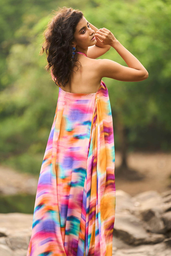 PRINTED HALTER FLARED DRESS - dash and dot dash and dot