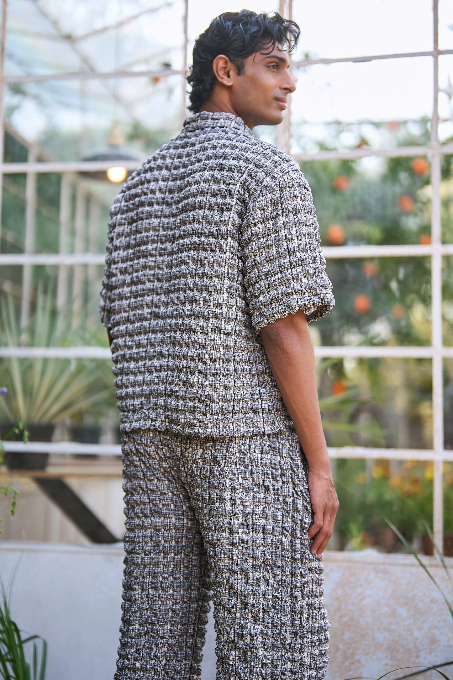 BUBBLE JACQUARD KNIT ZIP SHIRT & PANT