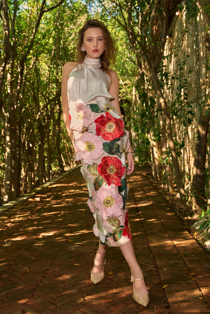 3D FLORAL MIDI SKIRT dash and dot