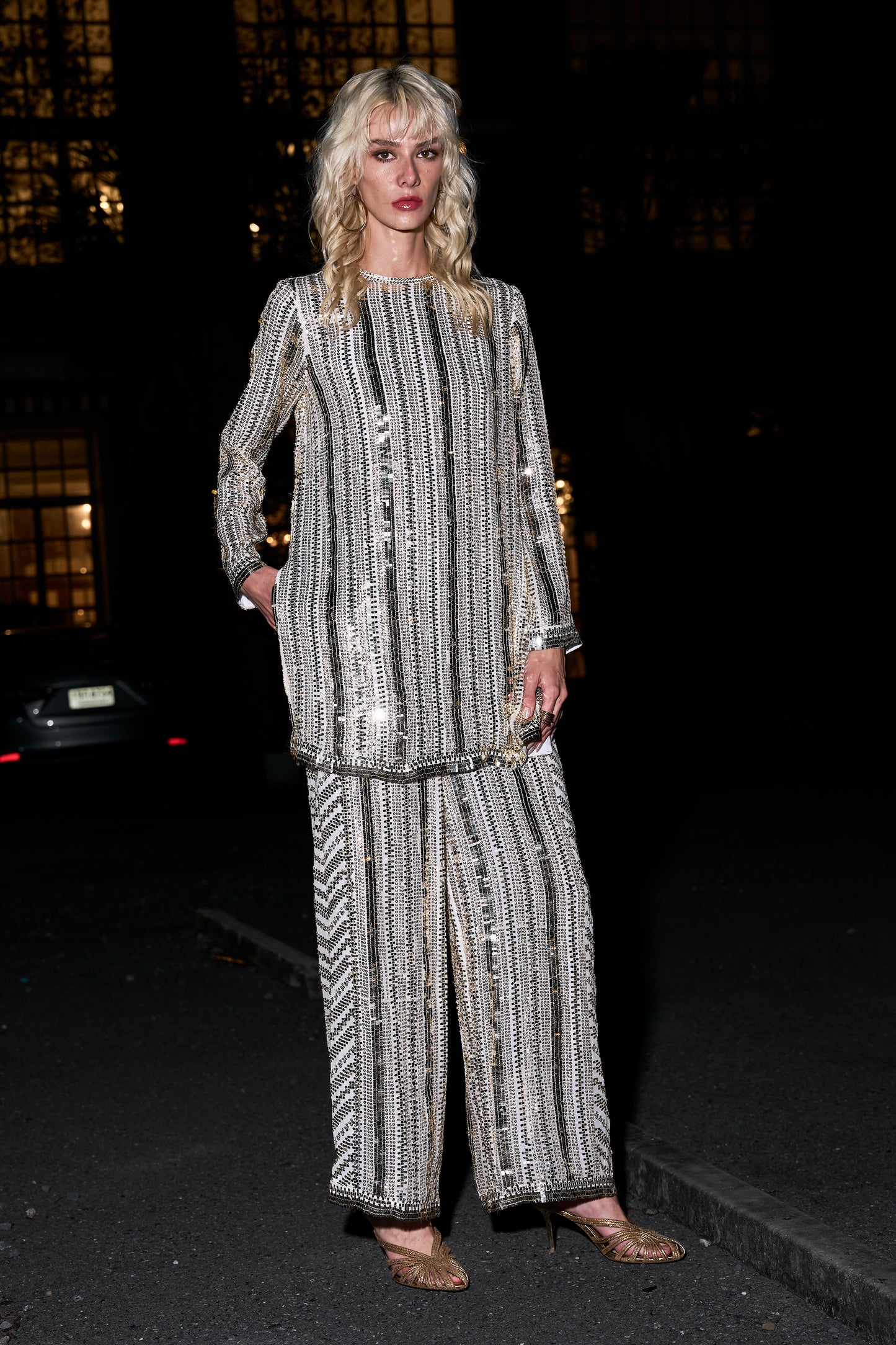 IVORY GOLD SEQUIN TOP AND PANT