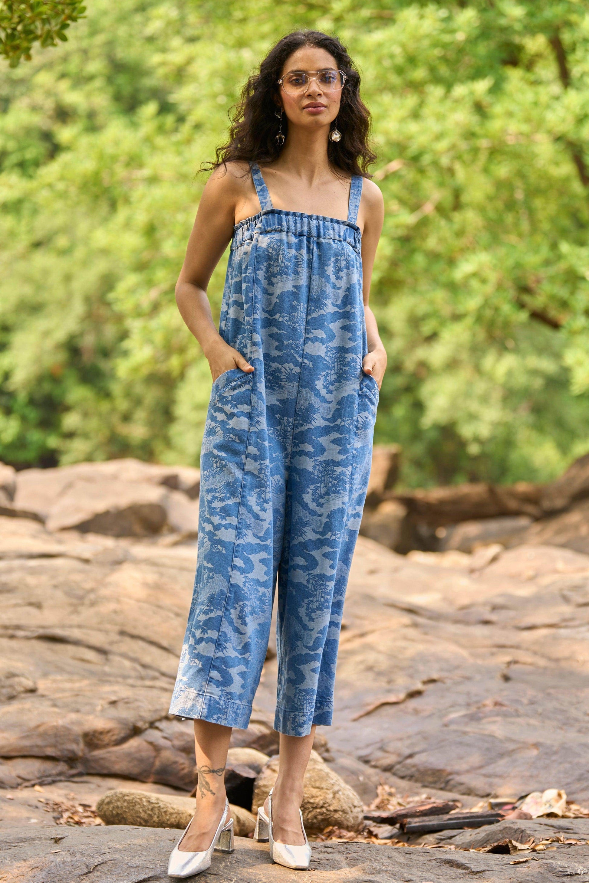 DENIM PATTERNED JUMPSUIT - dash and dot