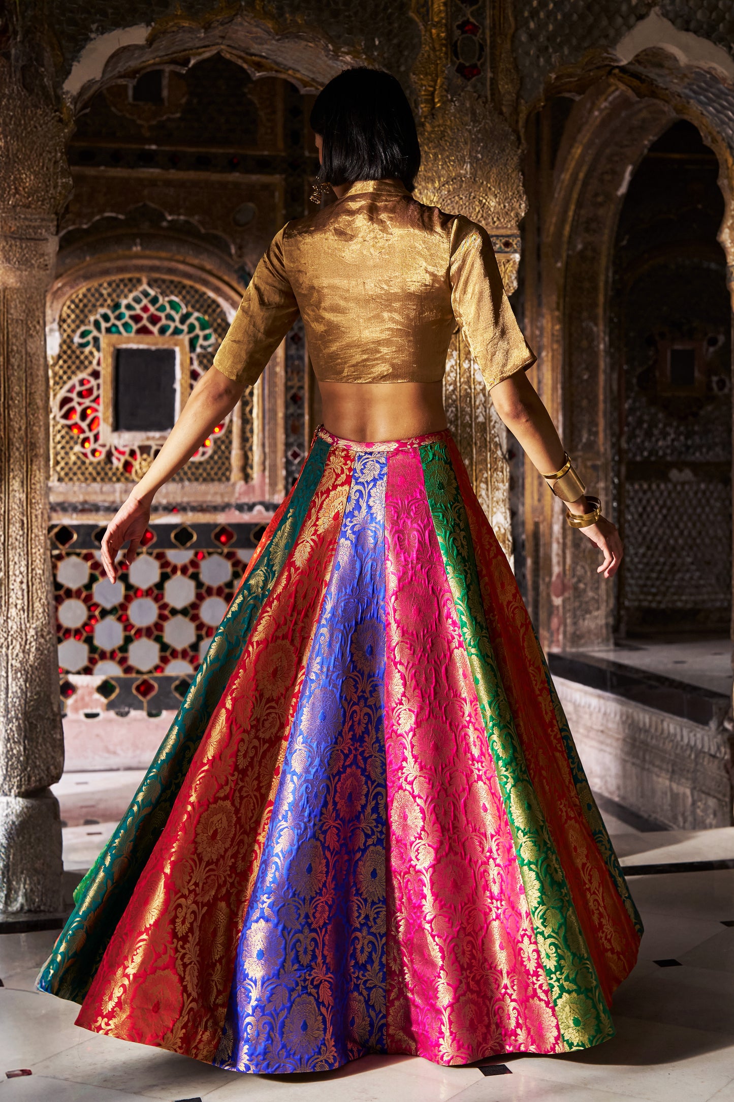 BENARES MULTICOLOUR FLARED SKIRT SET