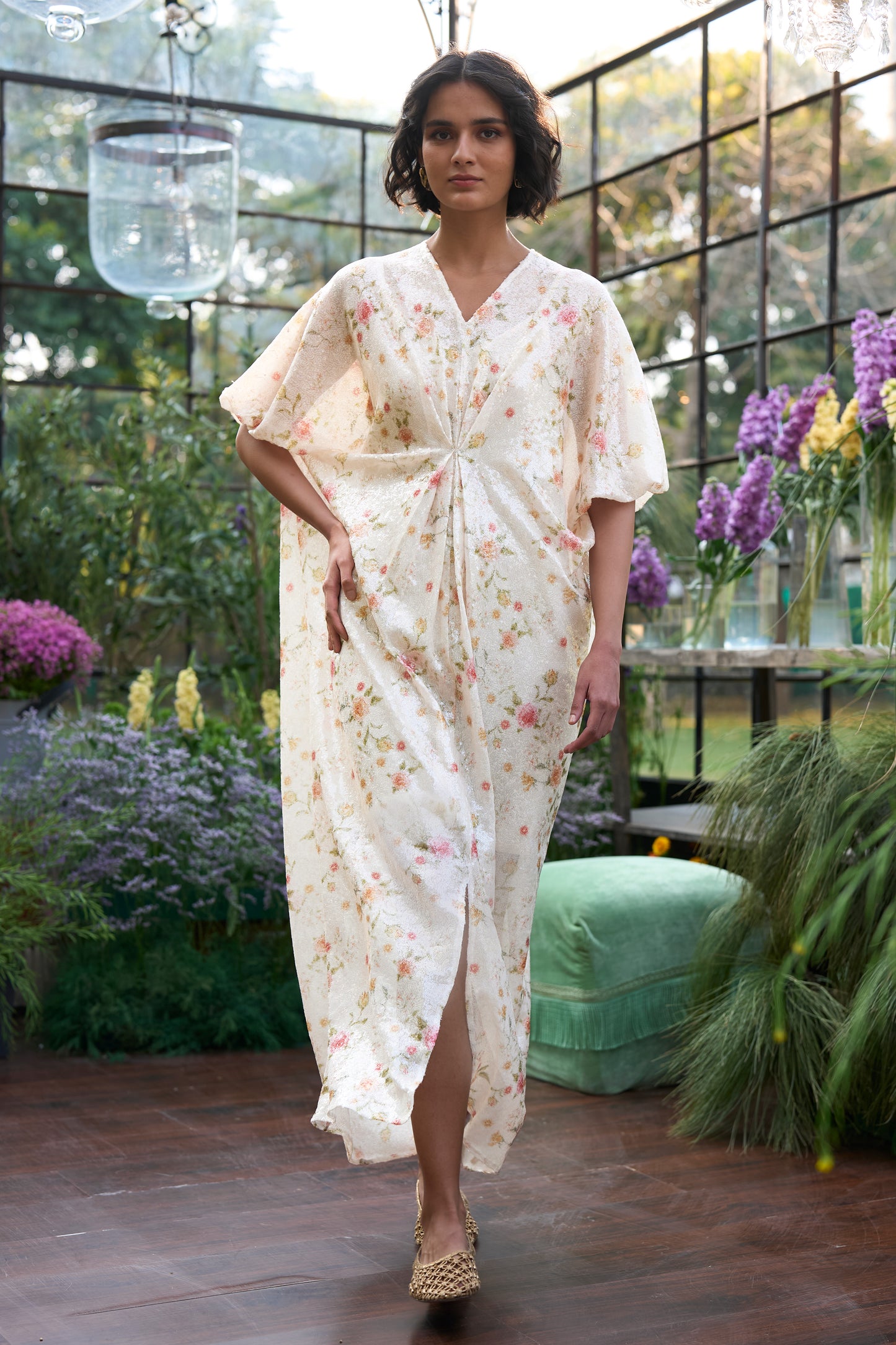 FLORAL SEQUIN KAFTAN DRESS