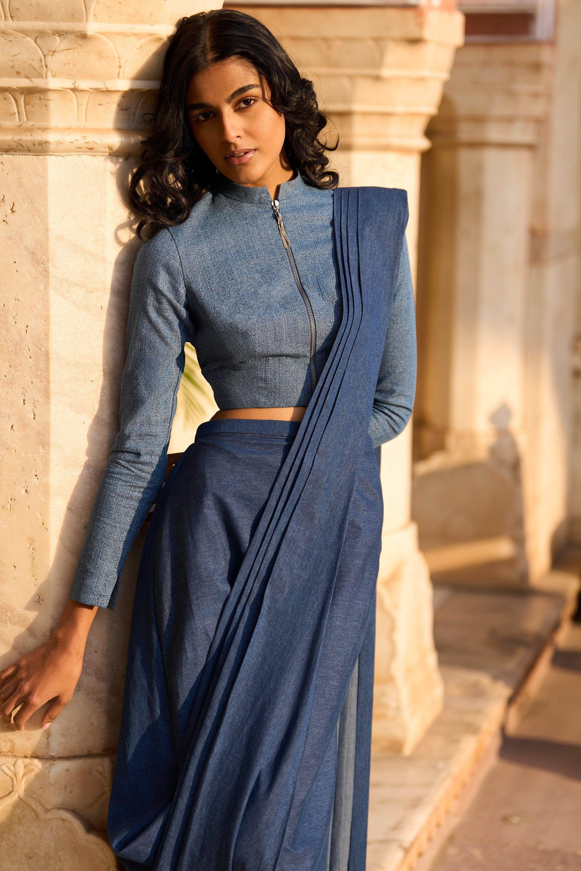 DENIM ZIP SHIRT AND SARI SKIRT - dash and dot