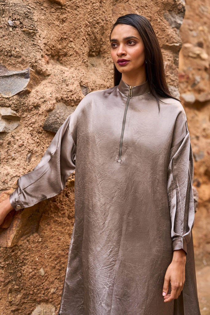 ZIP NECK SATIN MIDI - dash and dot dash and dot