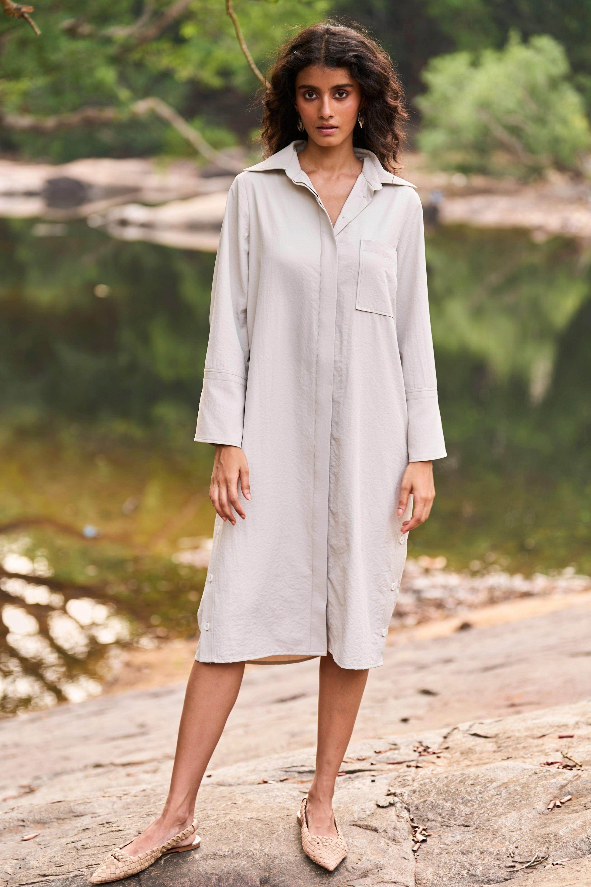 SIDE BUTTON SHIRT DRESS - dash and dot