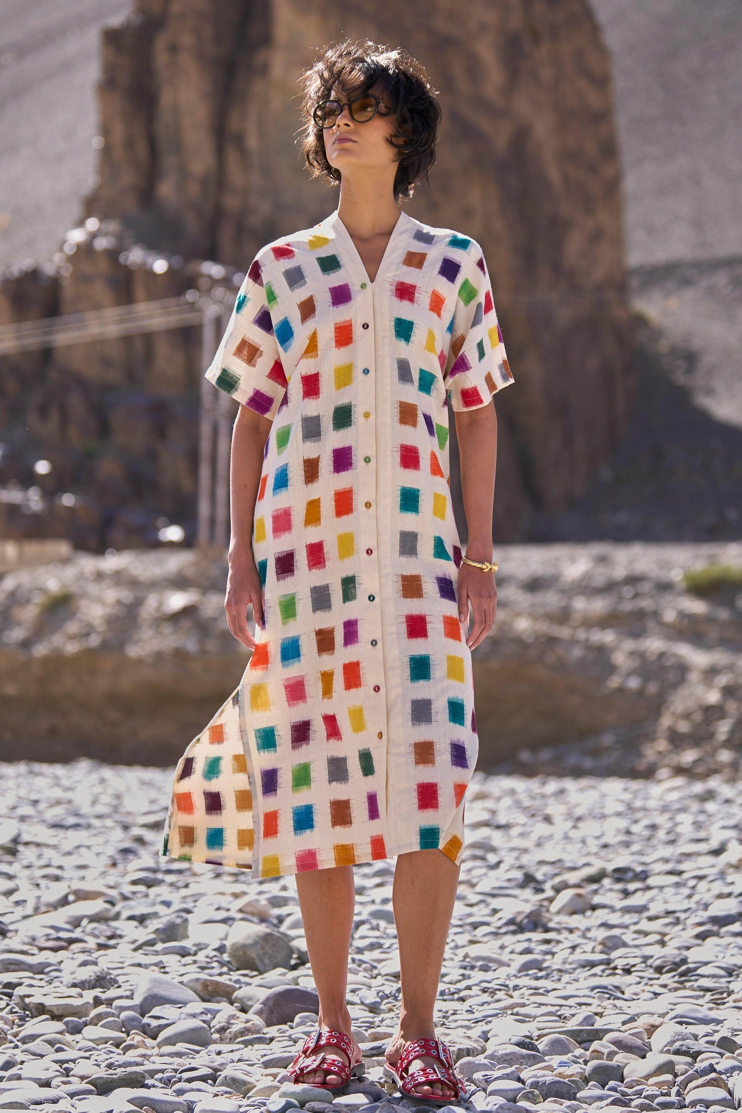 MULTICOLOUR IKAT SHIRT DRESS - dash and dot