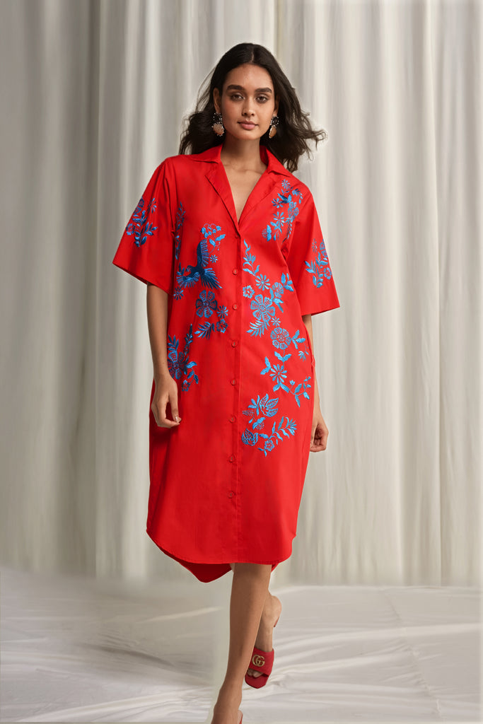 PLACEMENT EMBROIDERED SHIRT DRESS dash and dot
