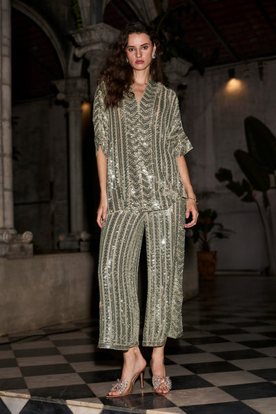 SEQUIN EMBROIDERED BOXY TOP & PANT SET