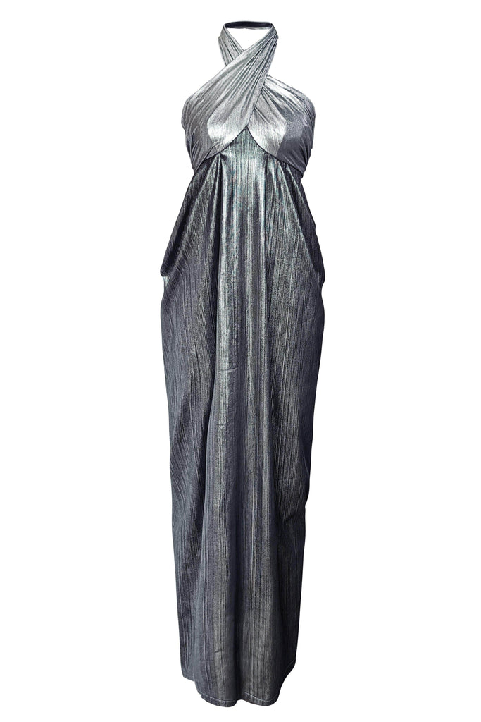 METALLIC BLOCK HALTER GOWN - dash and dot dash and dot