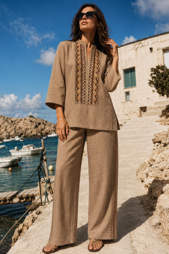 EMBROIDERED LINEN-TEXTURED LONGLINE TOP dash and dot
