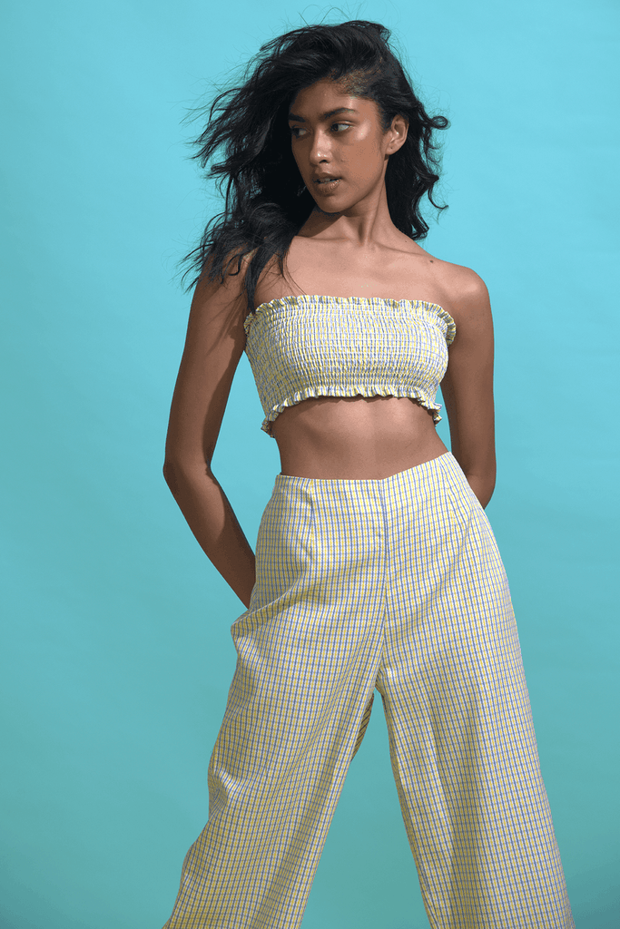 YELLOW BLUE CHECK PANT - dash and dot dash and dot