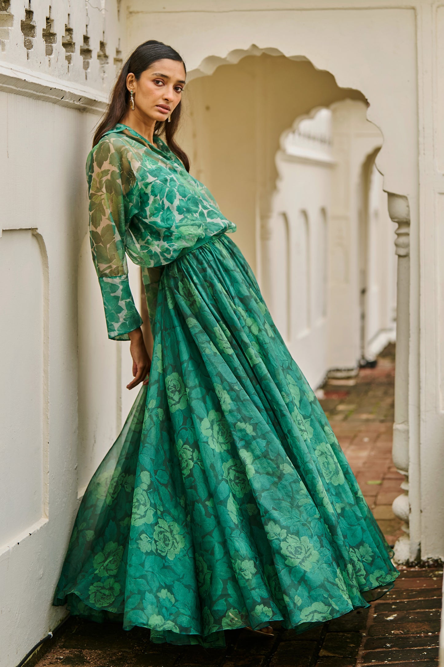 PRINTED ORGANZA MAXI SKIRT