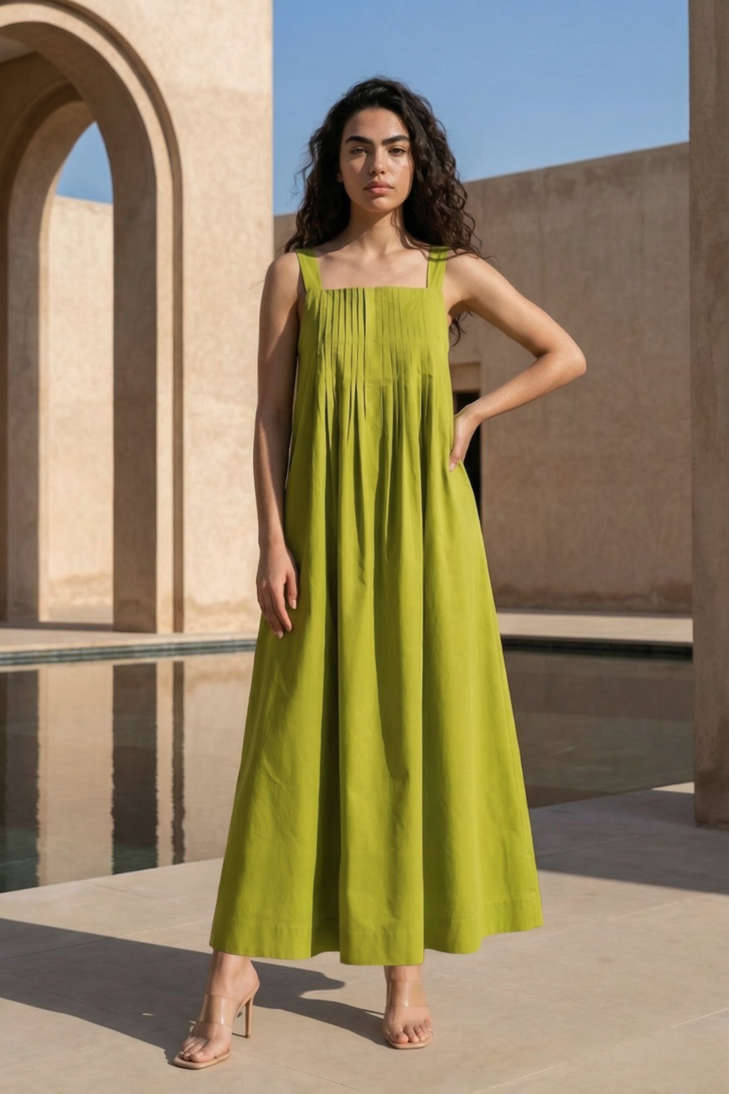 CHARTREUSE GREEN POPLIN MIDI