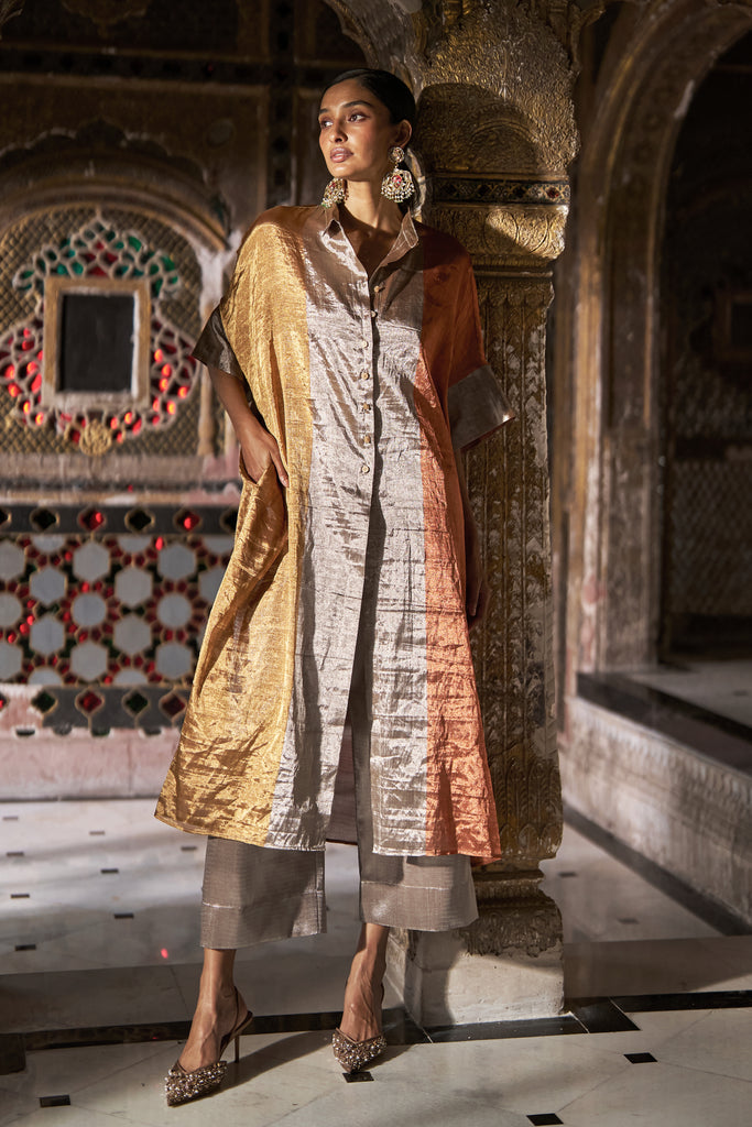 BENARES TISSUE STRIPED LONGLINE TOP dash and dot