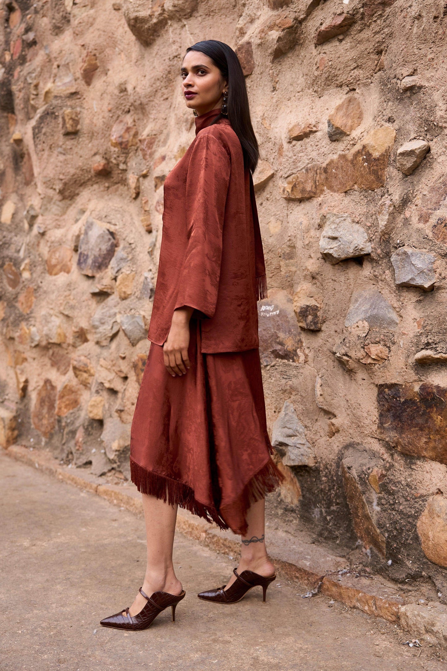 FRINGE HEM PATTERNED SKIRT - dash and dot