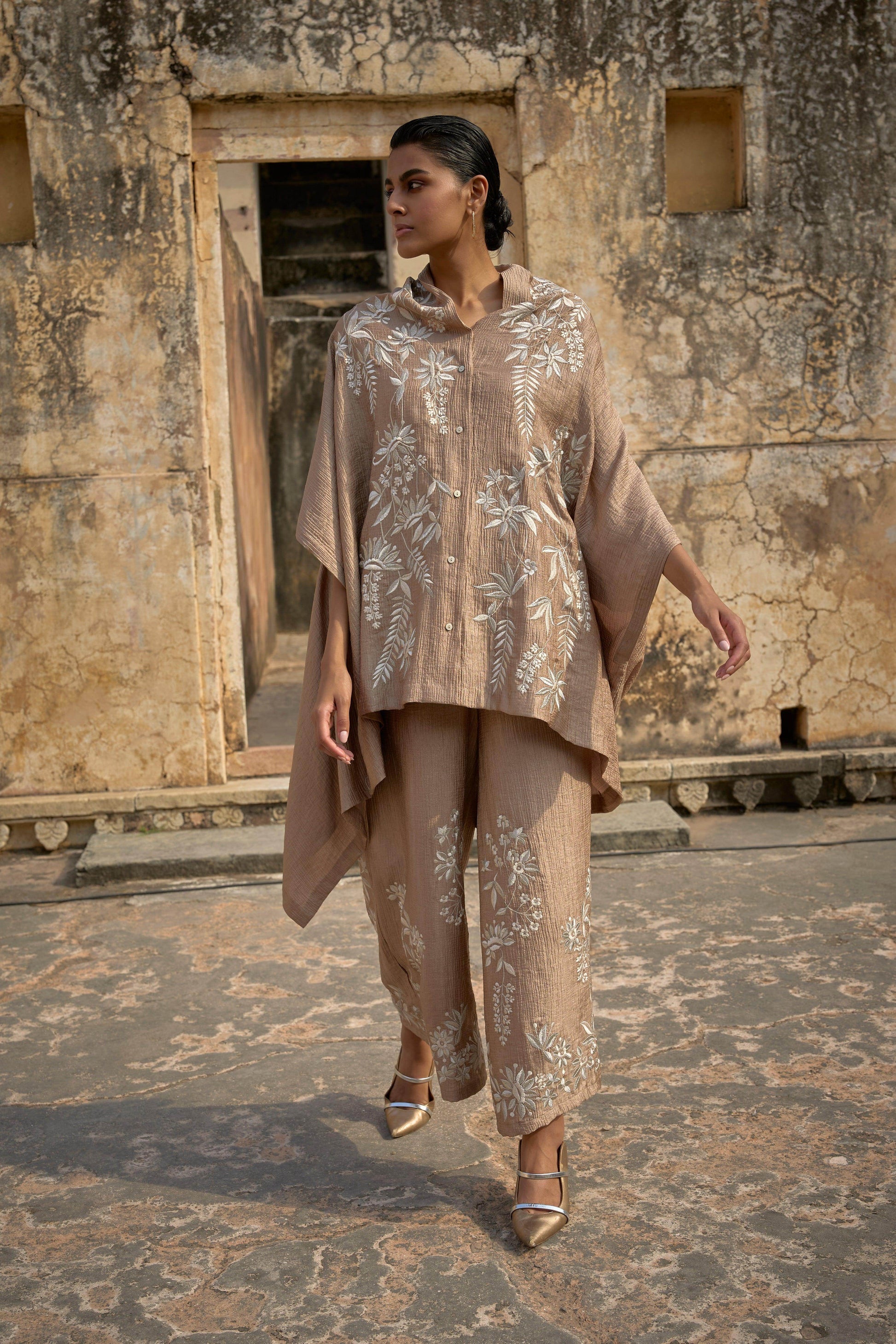 EMBROIDERED CAPE TOP & WIDE LEGGED PANT - dash and dot