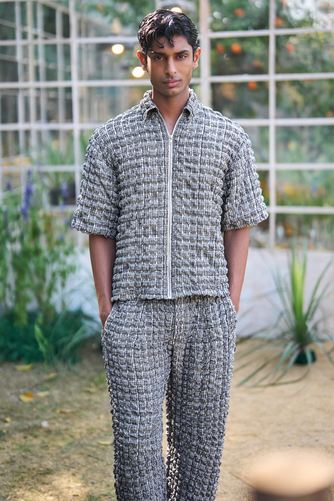 BUBBLE JACQUARD KNIT ZIP SHIRT & PANT dash and dot